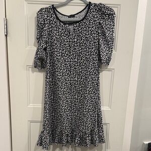 Black & White Leopard Print Midi Dress - Women
